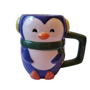 Pinguin With Scarf And Earphones Figural 3D Coffee Mug New 4"3/4"X4"